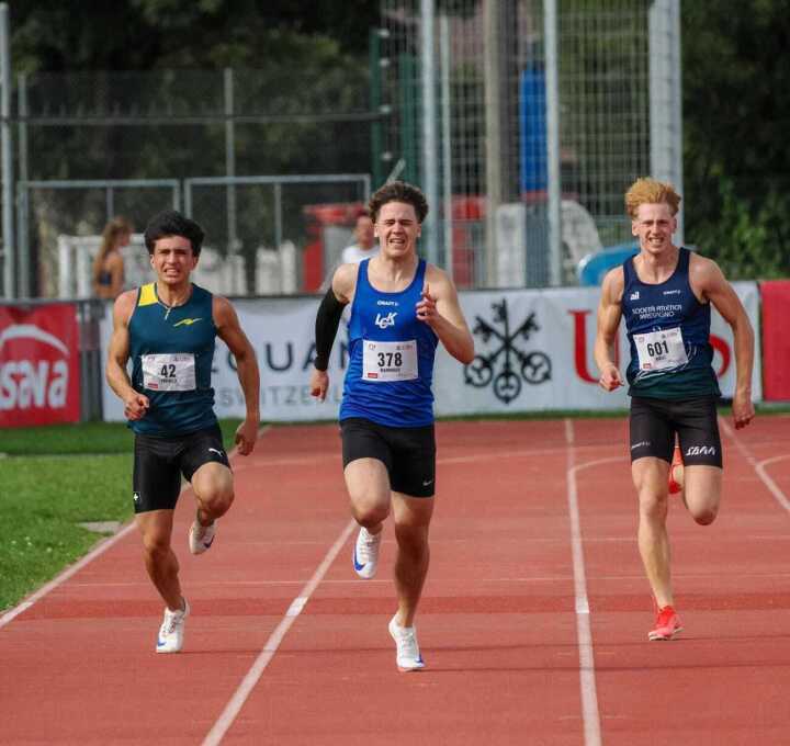 Luca Marrocco (Mitte) siegte in den Disziplinen 100 Meter und 200 Meter. 
